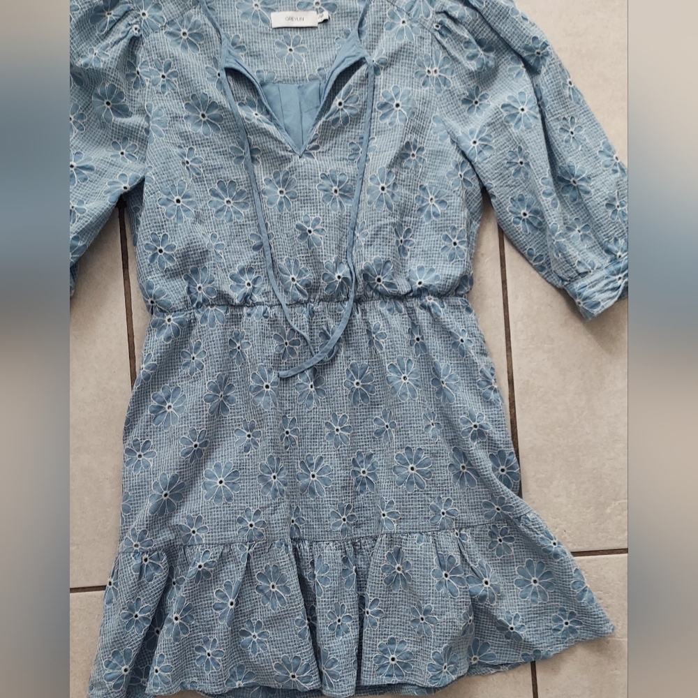 Greylin Blue Chambray Dress with Ruffle Hem